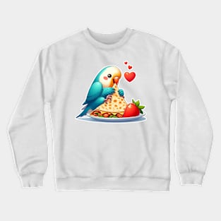 cute love birds are eating Mexican specialties, Tacos, Burritos, Enchiladas, Quesadillas, Guacamole, Fajitas, Chiles Rellenos, Tamales, Mole, Chilaquiles, Crewneck Sweatshirt